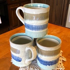Pier1 Blue & Beige Stoneware Mug Set